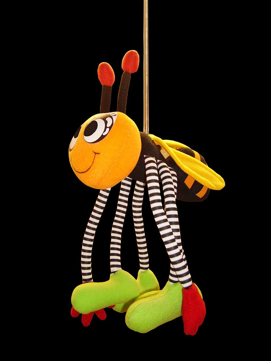 soft, toy, bumblebee, spring, mobile, object, black background HD wallpaper