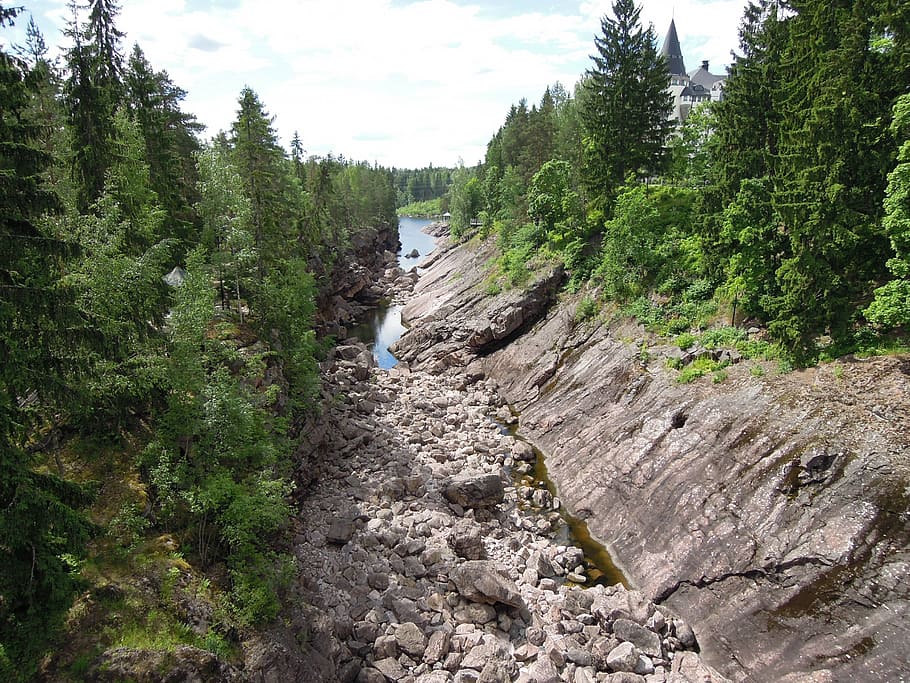 imatra, rapids, bed, nature, summer, finnish, sky, rocky, stone HD wallpaper