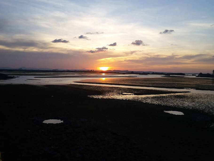 nature, view, river, sky, sunset, water, cloud - sky, scenics - nature HD wallpaper