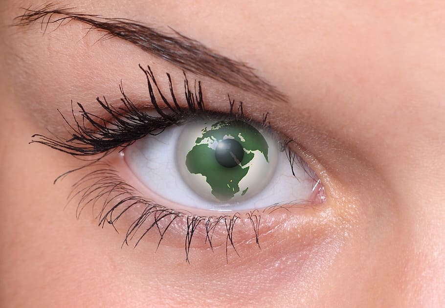 closeup photo of person wearing america continent contact lens HD wallpaper