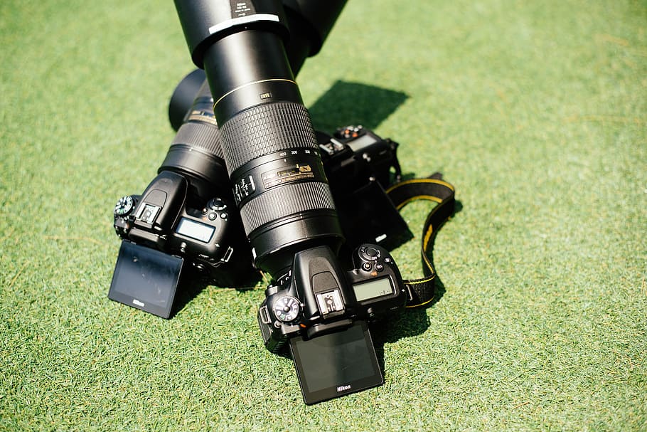 camera, optics, accessory, green, field, playground, nature HD wallpaper