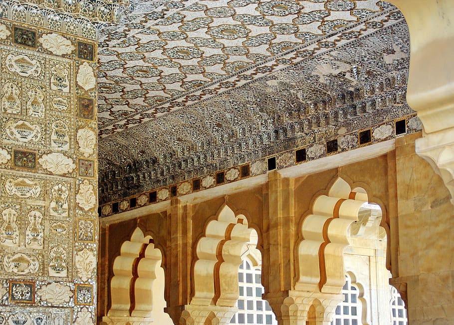 india, rajastan, amber, ceiling, inlays of silver, sculpture HD wallpaper