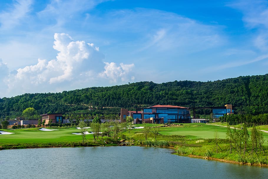 Golf, Blue Sky, White Cloud, green, nature, landscape, green Color HD wallpaper