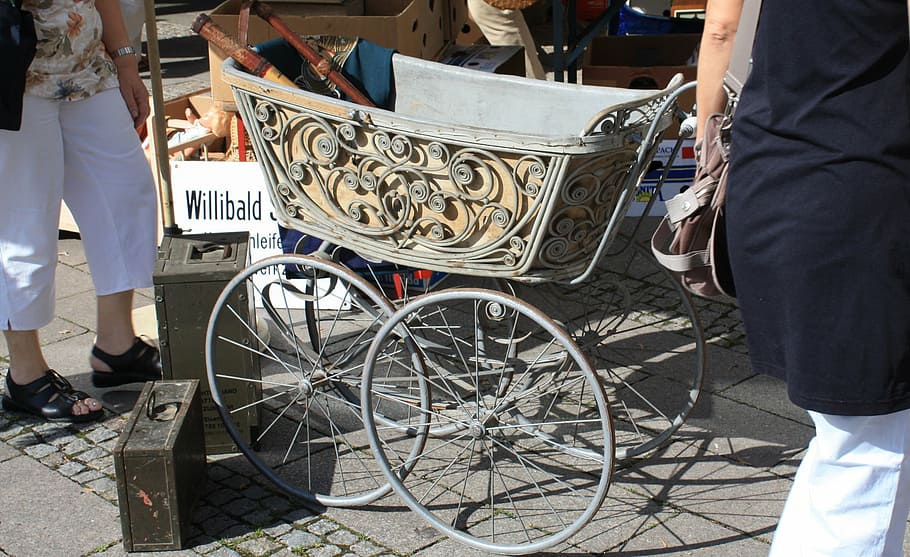 baby carriage, doll prams, antique, flea market, box, browse