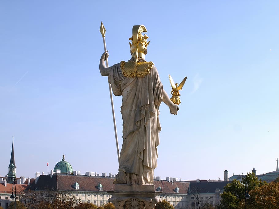 knight holding cherub statue, vienna, pallas-athene fountain, HD wallpaper