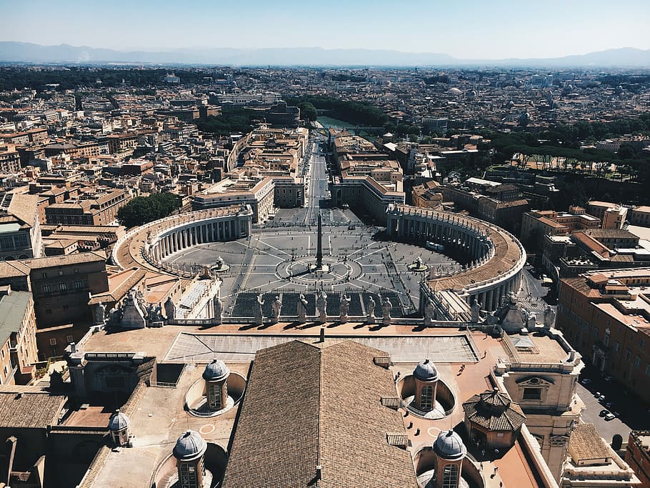 aerial photography of building statue surrounded by buildings, St. Peter Square, Vatican