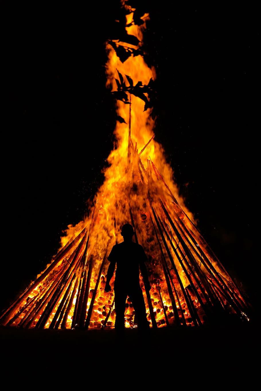 silhouette photo of man on fire, human, person, heat, burn, flame, HD wallpaper
