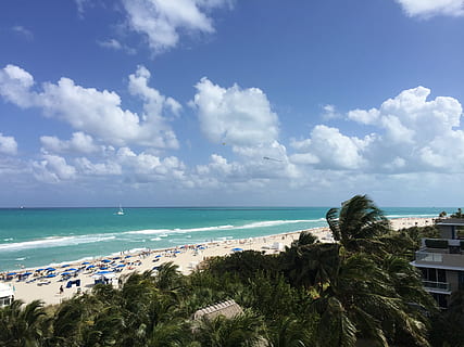 miami beach, florida, sea, sky, water, cloud - sky, land, horizon over water HD wallpaper