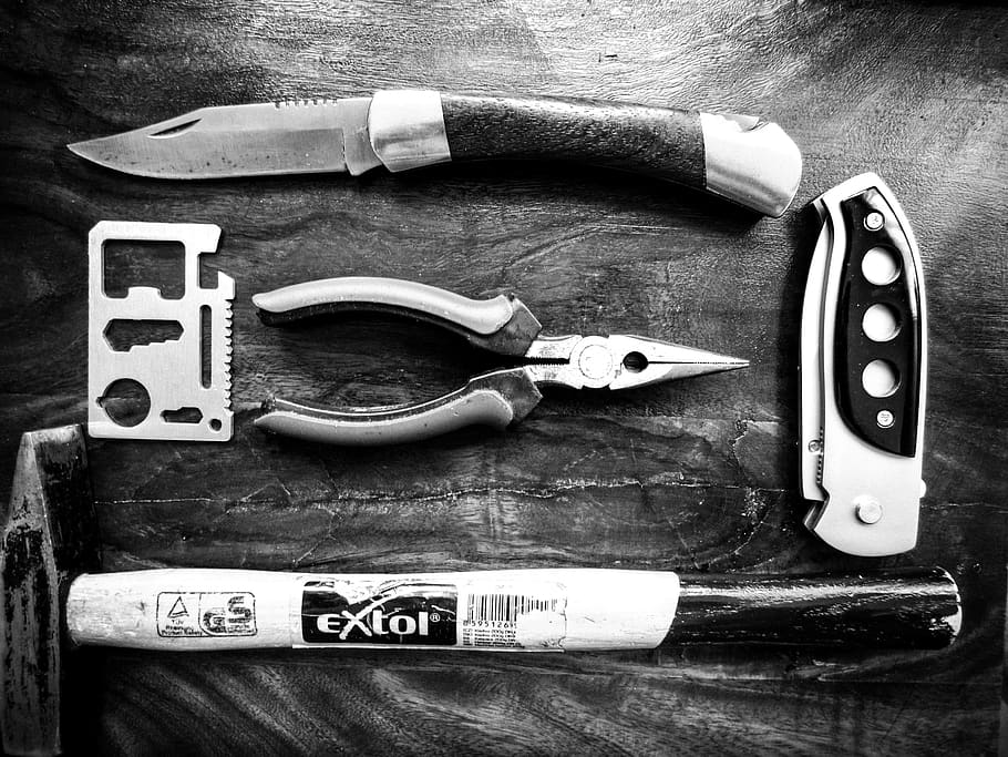 tools, knife, pliers, hammer, manly, items, fashion, still life HD wallpaper