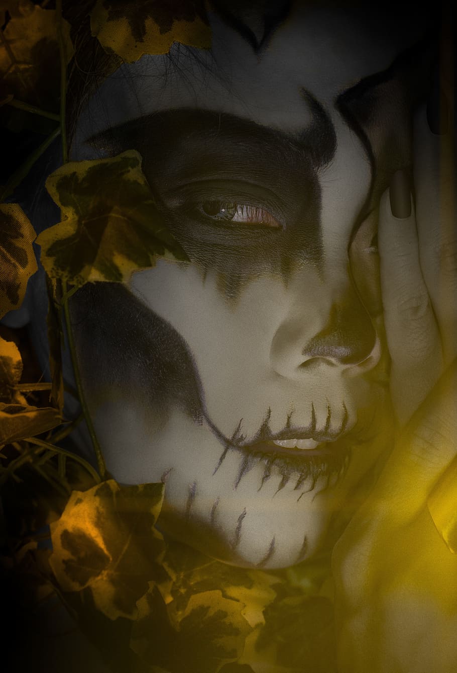 Skull, Face, Face, Makeup, Digital Imaging, horror, halloween HD wallpaper