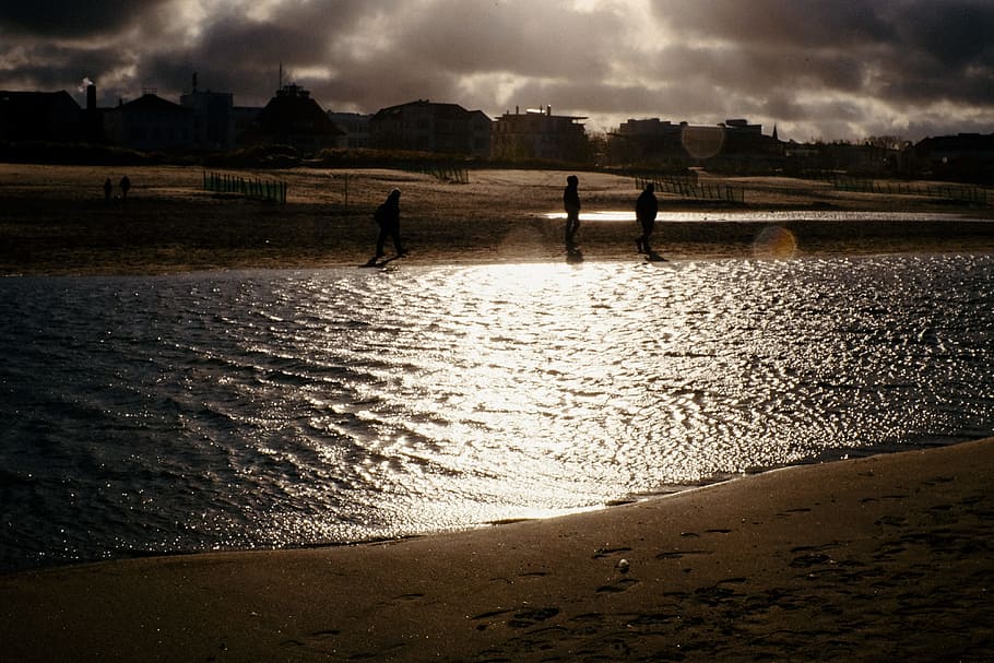 Walkers on a beach, nature, people, landscape, water, travel Locations HD wallpaper