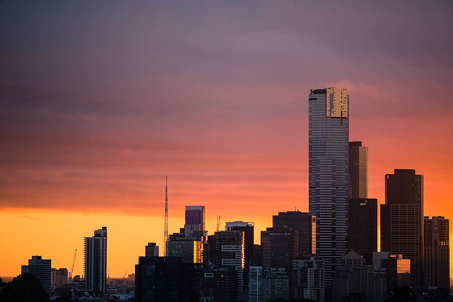 architecture, building, infrastructure, orange, sky, sunset HD wallpaper