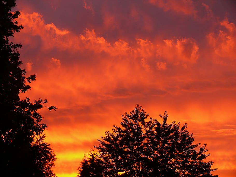 sunset, red, sky, clouds, orange, mood, evening, evening sky HD wallpaper