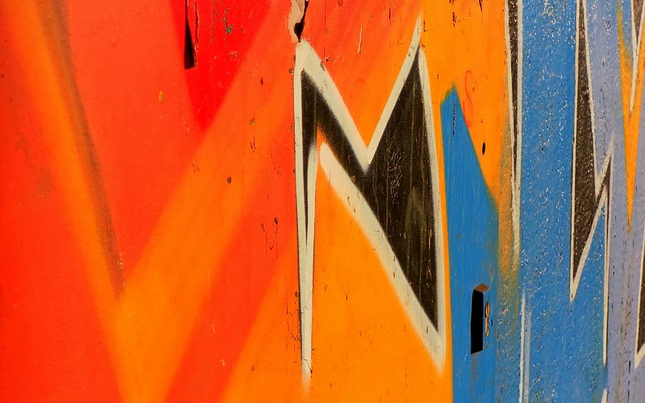 graffiti, wall, berlin, downtown, color, orange, blue, colorful HD wallpaper