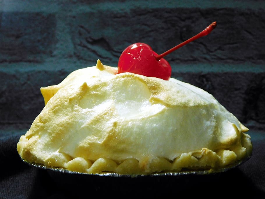 lemon pie, dessert, cake, cherry, cakes, sweet, meringue, food HD wallpaper