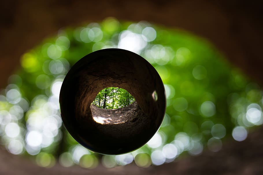 cave, cave entrance, glass ball, eye, photo sphere, float, flying, HD wallpaper