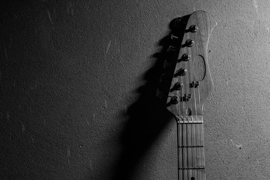 black and white, guitar, no one, street, art, music, tool, wall, HD wallpaper