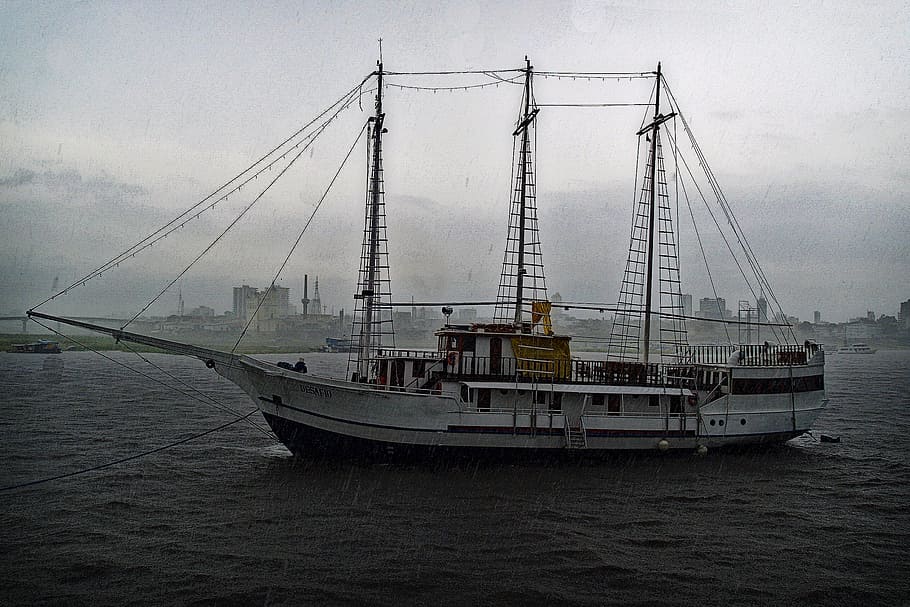 sail boat, ship, storm, rain, rain drops, old, vessel, transportation HD wallpaper