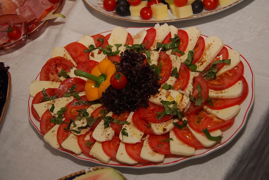 tomato, mozzarella, starter, eat, food, food and drink, freshness HD wallpaper