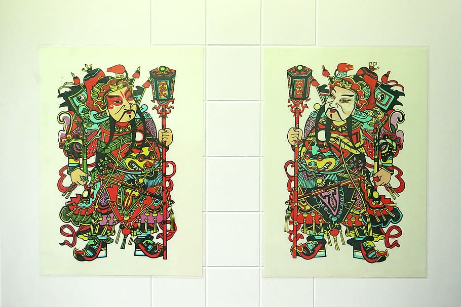 china, door gods, sticker, custom, painting, tile, multi colored, HD wallpaper