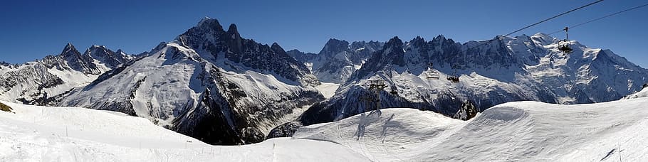 photography of snow capped mountain range during daytime, panoramic HD wallpaper