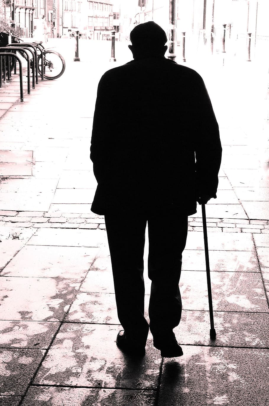 man walking on street, old, knowledge, wand, people, age, solitude HD wallpaper
