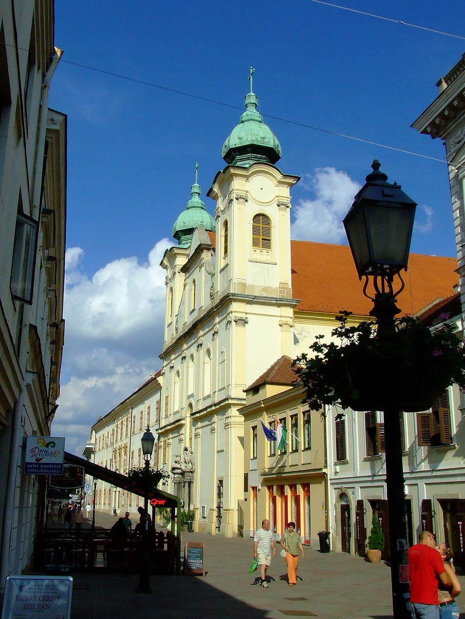 Király Street with buildings in Pecs, Hungary, photos, public domain
