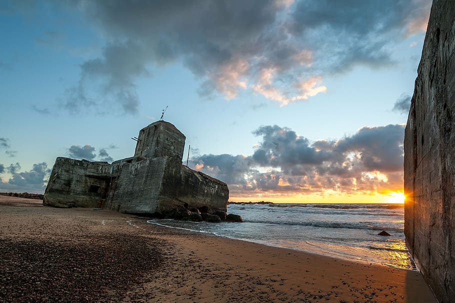 ww2, bunker, coastal, sunset, thy, national thy, built structure HD wallpaper