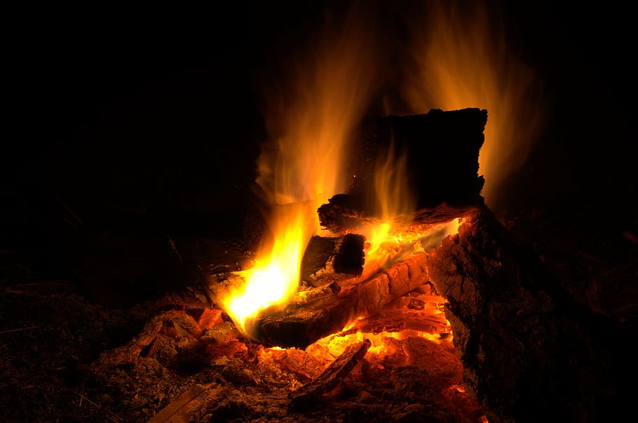 fire, campfire, wood, pit, burn, heat, burning, hot, flame, HD wallpaper