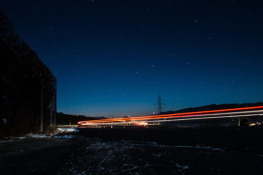 Long Exposure, Auto, Evening, Traffic, star, night, road, red HD wallpaper