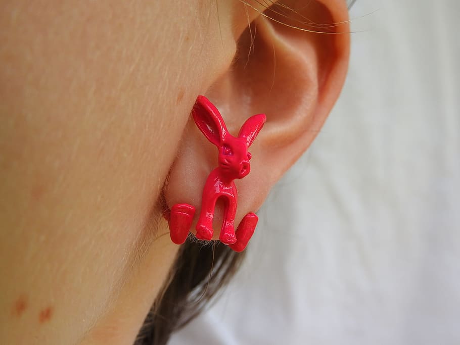 Earrings, Jewelry, Rabbit, Pink, women, people, females, beauty HD wallpaper