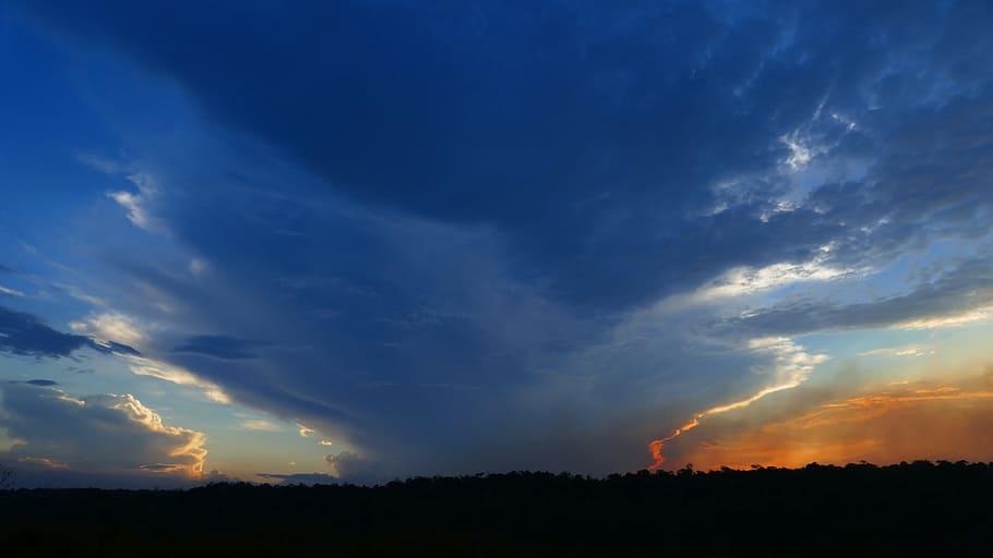 nature, sunset, sky, panoramic, dusk, cloud, blue, menacing HD wallpaper