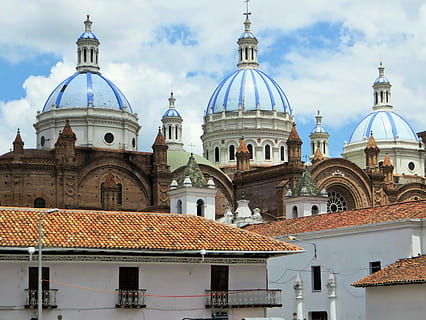 blue and white cathedral, Ecuador, Cuenca, Cathedral, Dome HD wallpaper