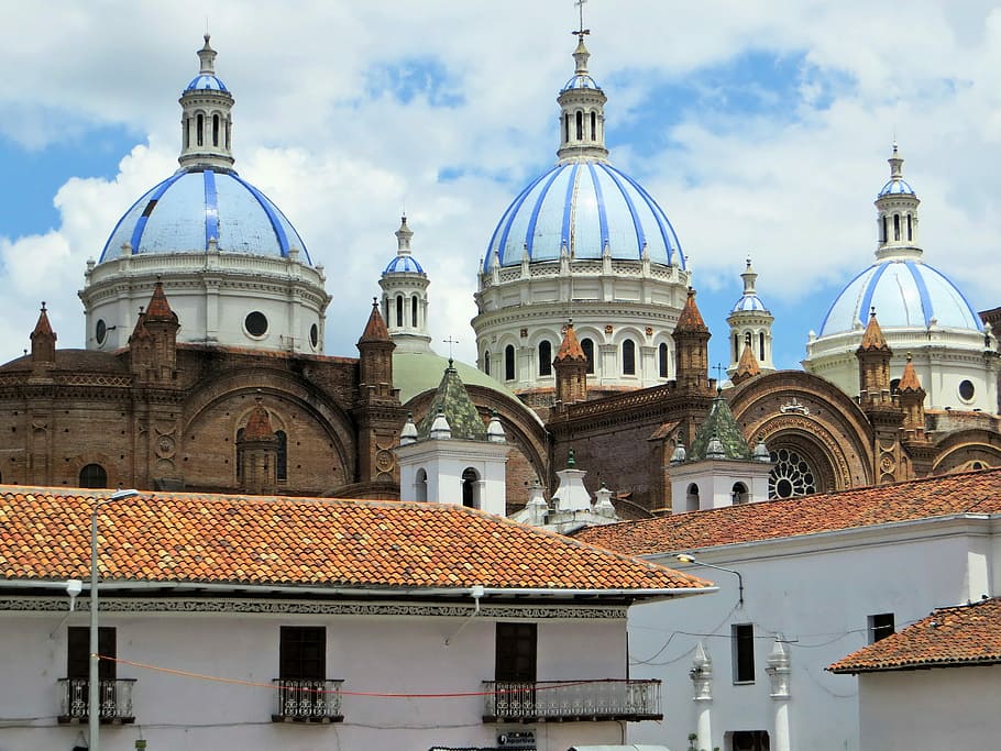 blue and white cathedral, Ecuador, Cuenca, Cathedral, Dome HD wallpaper