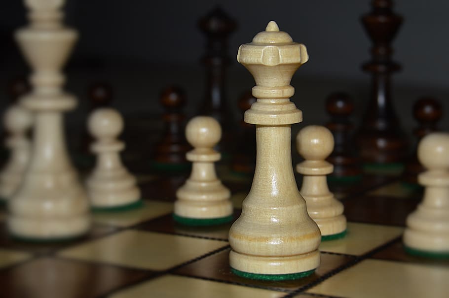 chess, queen, pawn, knight, leisure games, board game, strategy, HD wallpaper