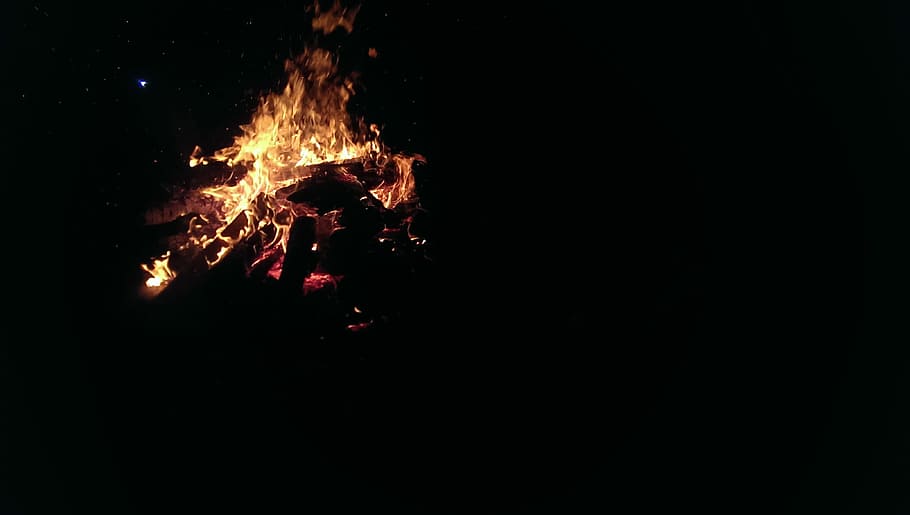 dark, night, fire, flame, bonfire, hot, light, burning, arts culture and entertainment HD wallpaper