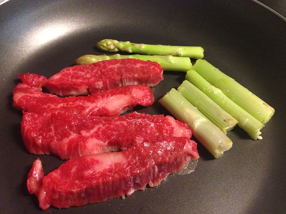 meat, asparagus, food, food and drink, freshness, still life HD wallpaper
