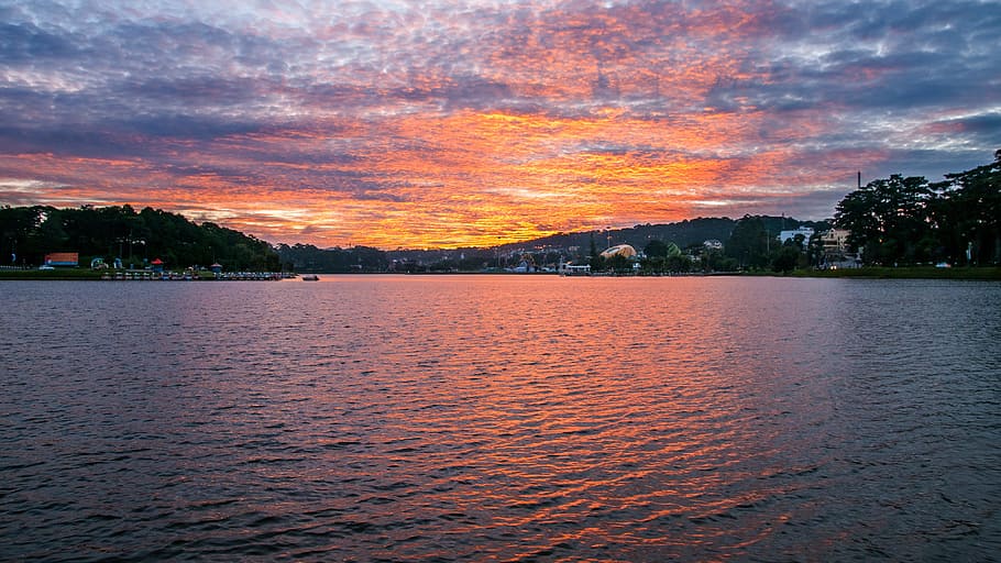 cloud, dawn, natural, lake, scenery, water, sky, sunset, cloud - sky HD wallpaper