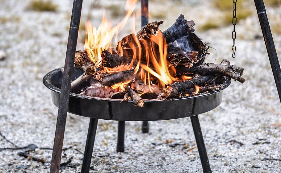 grill, flames, fire, hot, burning, heat, barbecue, summer, wood HD wallpaper