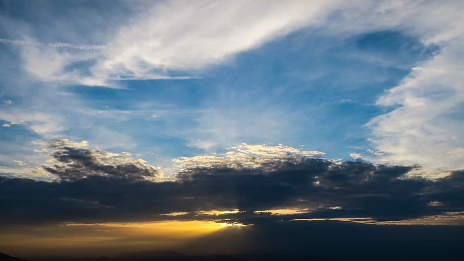 blue, sky, clouds, sunlight, sunrise, cloud - sky, scenics - nature HD wallpaper
