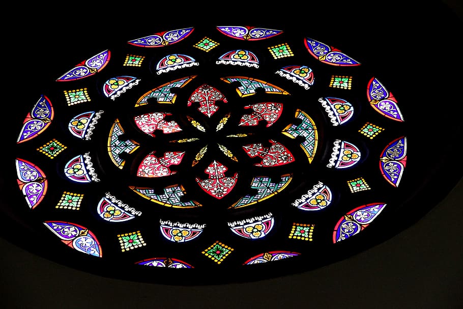 church window, rosette, glass window, stained glass, color HD wallpaper