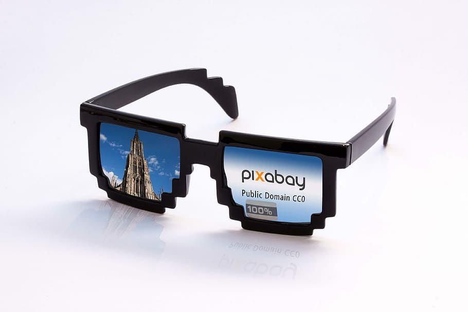 black Pixabay sunglasses on white surface, Pixel, Pixelated, design element, HD wallpaper
