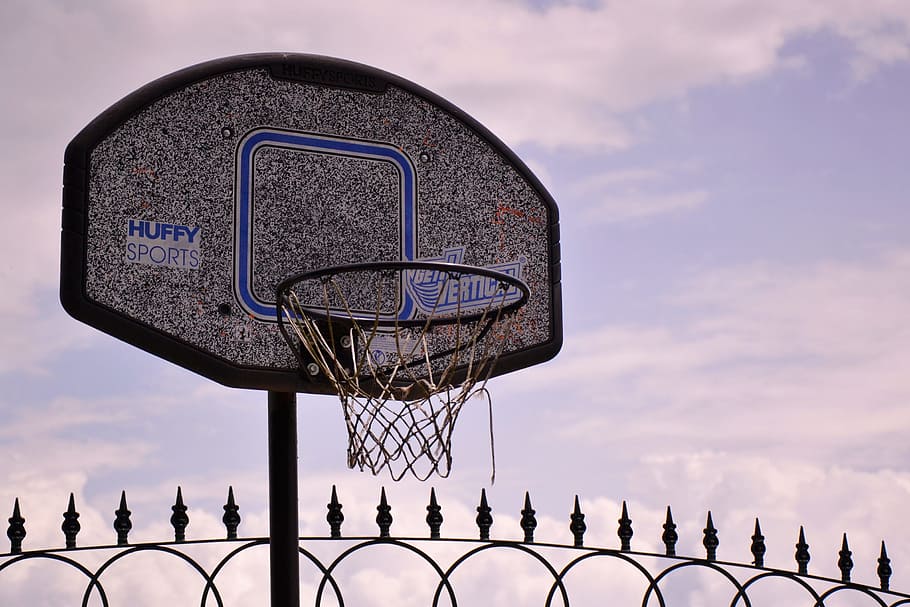 close-up photo of gray basektball hoop, basketball, sky, cloud - sky HD wallpaper