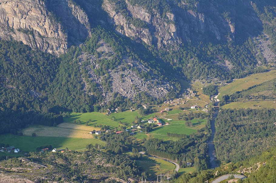 norway, kjerag, fjord, hike, view, green color, mountain, plant, HD wallpaper