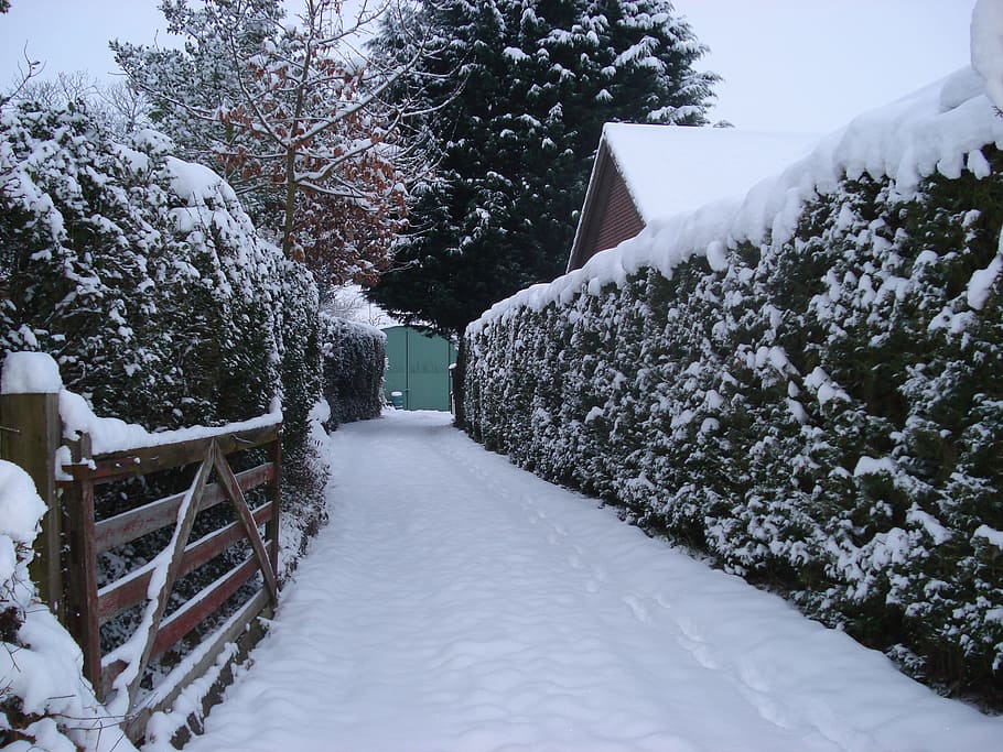 snowy, drive, gate, driveway, cold, weather, season, icy, frozen HD wallpaper