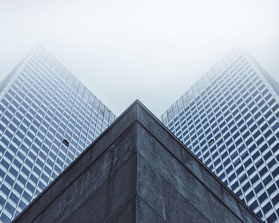 low-angle photography of white curtain wall buildings, skyscraper HD wallpaper