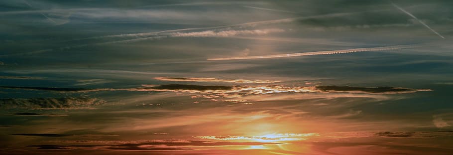 aerial photography of golden hour, sunset, sky, clouds, abendstimmung HD wallpaper