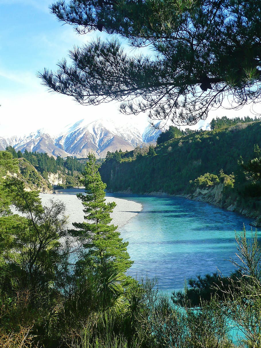 river, winding, trees, landscape, nature, sky, scenic, blue HD wallpaper