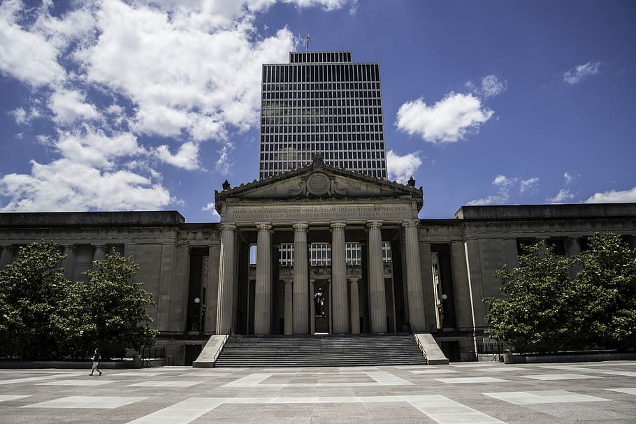 Legislative building in Nashville, architecture, clouds, courtyard HD wallpaper