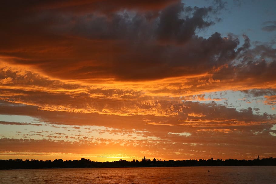 sunset, clouds, orange, river, perth, color, natural, scenic HD wallpaper